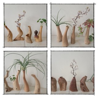 臺灣出貨 木質花瓶 木質裝飾 亁花插花瓶 日本花瓶 手工製作原木枯木插花瓶花器幹花瓶田園民宿風格家居客廳玄關擺件