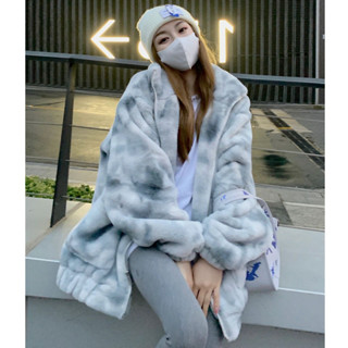 【M-5XL大尺碼】羊羔絨外套 秋冬外套 保暖外套 紮染羊羔毛外套冬季2025新款ins潮牌大碼寬鬆立領加厚情侶款棉服