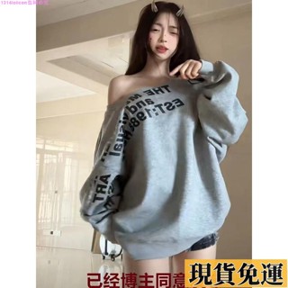 🎆雅軒🎆限時低價🎆24美式斜肩字母設計感長袖衛衣女辣妹寬鬆休閒ins秋季新款上衣潮