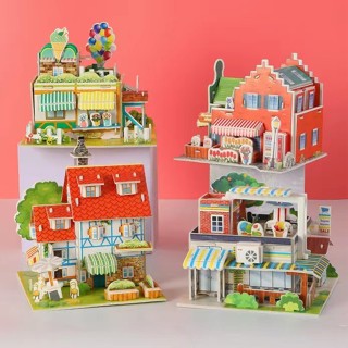 熱銷免運🔥紙玩具屋 3D立體拼圖 diy街景 紙板房屋 拼插模型 材料包勞作手做 益智玩具小學生擺件 拼裝建築兒童手工