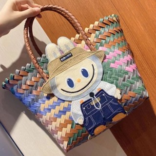 手提包🎀 大容量可愛拉布瑪特卡通手工編織菜籃子女士通勤手提包外出收納