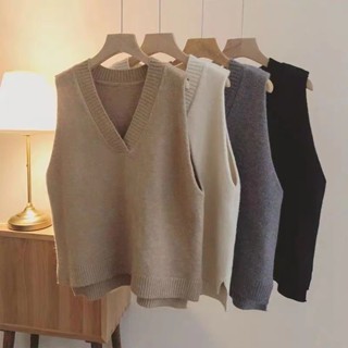 精品免運📣背心馬甲外套 韓版韓版內搭無袖針織馬甲v領毛衣背心女簡約學院風寬鬆外穿洋氣馬夾 羽絨外套 牛仔背心 大尺碼背
