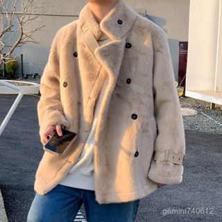 臺灣出貨 免運 羽絨外套男 棉服 潮牌男裝冬季雙排扣麂皮皮毛一體棉服加厚毛絨男士保暖夾剋棉衣男 NDNF
