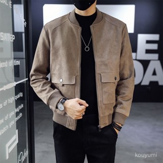 2025新款📣外套男秋冬季2022新款韓版潮流修身鹿皮絨棒球服上衣男飛行員夾剋 L4IJ