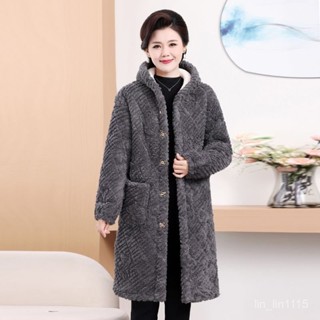 🔥中老年女加厚加絨夾棉保暖罩衣 中長款棉服 奶奶棉襖外套 冬季媽媽戰袍 大碼寬鬆刷毛棉服 加絨加厚加長款可外穿防寒外套女