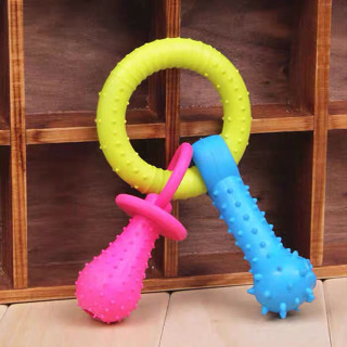 【寵物玩具】狗玩具寵物發聲玩具橡膠套環奶嘴骨頭圓圈三合一磨牙耐咬訓犬玩具