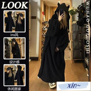 睡袍 家居服 連帽 小惡魔 珊瑚絨 睡衣 女 冬季 加厚 刷毛 2023 新款 韓版 網紅