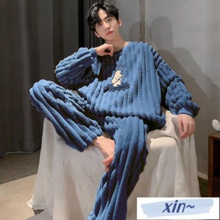舒適親膚法蘭絨睡衣男冬季睡衣速暖睡衣[D1028]法蘭絨睡衣男士冬季加絨加厚套頭珊瑚絨保暖秋冬款家居服冬天套裝
