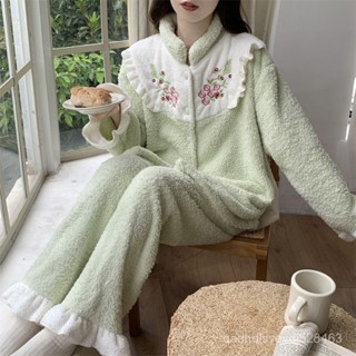 沒煩惱 免運 古風居家服 新中式睡衣 國風睡衣 新中式睡衣中國風秋冬季時尚珊瑚絨睡衣女保暖網紅法蘭絨兩件套裝