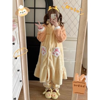 🚚新品特價🚚【精選】睡衣 睡袍 居傢服 保暖睡衣餅餅睡衣女冬季珊瑚絨加絨加厚可愛連帽廚師狗睡袍少女家居服