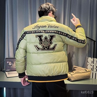 羽絨服 保暖外套 羽絨外套 羽絨外套男 衝鋒衣 輕羽絨外套歐洲站字母刺繡羽絨服男25新款冬季立領保暖防寒服潮牌男士外套