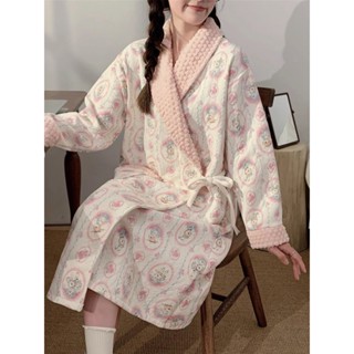 性感和服 日式睡衣 日式浴衣 女睡袍 日式浴袍 和服浴衣 日係碎花小兔和服空氣夾棉睡衣女款春秋冬季夾層加厚浴袍長袖睡袍