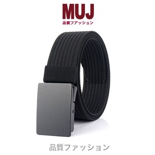 新品甄選💐日本MUJ男士帆布腰帶平滑扣年輕人休閒加厚無孔牛仔褲尼龍皮帶潮💐