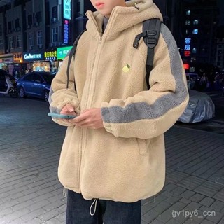 臺灣出貨💖羊羔絨棉衣男冬季羊羔毛外套ins韓版潮加絨加厚棉襖寬鬆連帽棉服 ZNEI