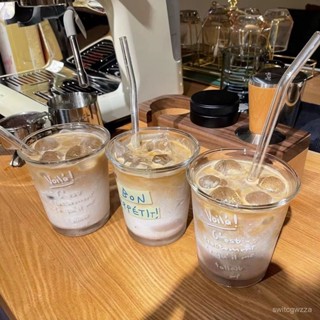 挑戰最低價🏆新款法式字母印花玻璃杯ins家用咖啡杯早餐茶杯咖啡情侶喝水杯子 NMKI