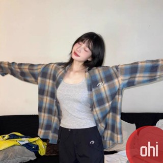 【ohi】美式慵懶風格子襯衫 長袖襯衫 學院風襯衫女 女生襯衫 襯衣 襯衫 上衣 女裝 GSNA51