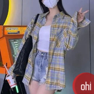 【ohi】輕奢高階純棉格子襯衫 長袖襯衫 學院風襯衫女 女生襯衫 襯衣 襯衫 上衣 女裝 GSNA92