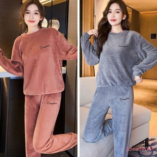 暖暖套裝珊瑚絨睡衣女秋冬新款加絨加厚冬天保暖長袖法蘭絨家居服精選服裝專賣場