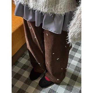 Codibook｜韓國 DAILYJOU 海頓刺繡花朵燈芯絨寬鬆長褲［預購］長褲 睡褲 女裝