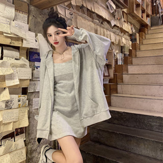 【Sweet oversize】甜酷運動套裝秋季韓版新款連帽寬鬆拉鏈長袖衛衣外套時尚女裝