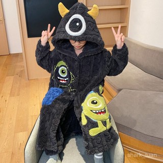 桃園熱銷男童睡衣冬季法蘭絨長袍加厚款秋冬珊瑚絨兒童睡袍男孩家居服套裝