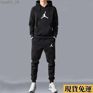 🌺臺灣限時低價🌺 秋季運動男士連帽衛衣套裝休閑褲子加絨加厚帥氣潮牌潮流一套搭配 男套裝 秋冬套裝 休閒套裝 運動套裝