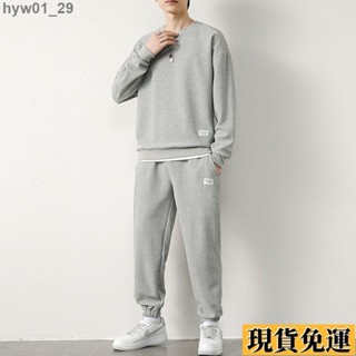 🌺臺灣限時低價🌺 華夫格套裝男秋季新款休閑運動長袖長褲兩件套潮牌帥氣一套裝衣服 休閒服男 休閒運動套裝 衛衣套裝 秋