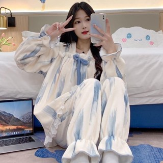 網紅睡衣秋冬套裝加絨甜美保暖ins家居服公主風韓珊瑚絨加厚可愛Jsna皇后