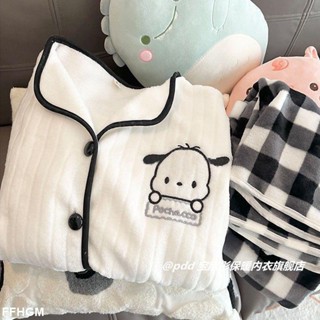 睡衣 兩件式睡衣冬季 睡袍 居傢服 保暖睡衣法蘭絨睡衣女秋冬季加絨加厚學生可愛可外穿珊瑚絨長袖家居服FFHGM