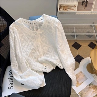 【免運】大牌買手店!提花拼接鏤空蕾絲襯衫女2023春夏新款刺繡溫柔風上衣
