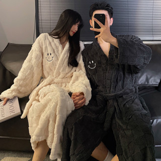 法蘭絨睡衣 睡袍 浴袍 睡衣 家居服 居家服 情侶睡袍 女秋冬季加厚加絨珊瑚絨浴袍 長款男士居家服 冬天洗澡浴袍