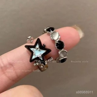 🔥72h精品衝就完瞭🔥撞色貓眼石星星戒指女ins潮時尚個性情侶食指戒小眾氣質百搭指環【百寶箱優選】