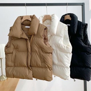 【免運】羽絨棉服馬甲女春秋新款2025年韓版寬鬆背心立領素色棉無袖外套潮