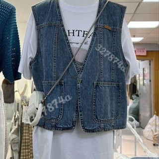 新款💖夏天外套 韓版牛仔馬甲女春季2022新款韓國東大門復古單排扣背心外搭馬夾小無袖 防曬外套 抗uv外套 外套西裝