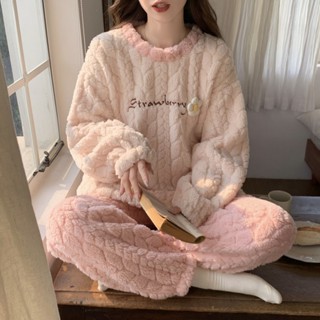 珊瑚絨睡衣女冬季加厚卡通法蘭絨可外穿家居服套裝絨毛睡衣 長袖保暖家居服 珊瑚絨上衣 法蘭絨上衣 搖粒絨睡衣 睡衣可愛