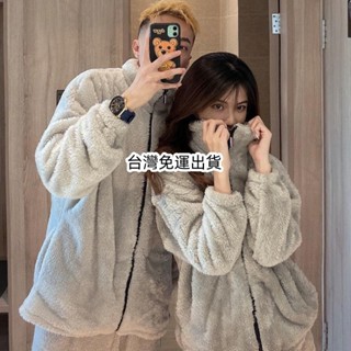免運🌸珊瑚絨情侶睡衣女 秋冬季長袖刷毛加厚保暖男士法蘭絨睡衣 灰色素色流行居家服套裝