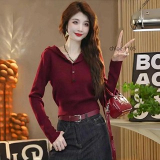 【免運】高品質安可拉紅修身顯瘦長袖短款連帽衛衣 女 秋冬新款 氣質名媛 打底外穿 百搭 洋氣 小香風 上衣 潮ins