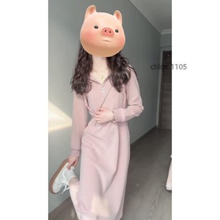 【免運】韓係穿搭法式甜美清新連帽拉鏈小眾氣質顯瘦衛衣連衣裙 春秋季新款 大碼 元氣少女 洋氣減齡 簡約時尚 中長裙 潮i