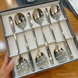 臺灣發貨 1盒加厚食品級不銹鋼勺子家用湯匙勺吃飯勺挖西瓜西餐勺子禮盒裝
