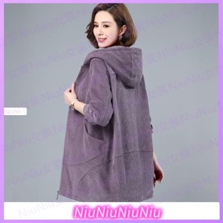 【NiuNiu】燈芯絨外套 外套女 春秋款外套 中長款風衣 風衣外套 長袖上衣 簡約韓版 連帽外套 寬鬆休閒