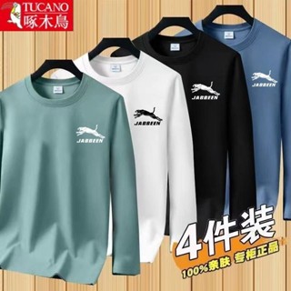 🌺新品特價🌺啄木鳥100%純棉長袖t恤男士秋冬季百搭寬松休閑圓領體恤上衣1/2件