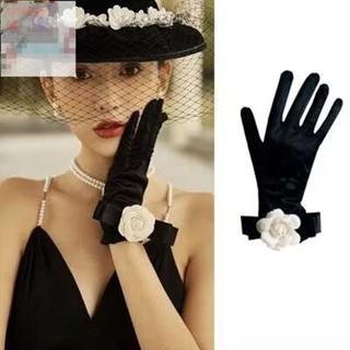 JJ精品推薦 搭配禮服手套 法式赫本風新娘手套 絲絨緞面黑色晚禮服蝴蝶結復古小香風名媛宴會