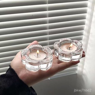 🌸熱賣新款🌸ins梅花透明玻璃燭臺複古房間擺件裝飾浪漫燭光晚餐氛圍簡約