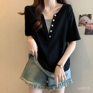 VOVA本鋪 小眾設計感假兩件短袖 夏季新款t恤 夏天大碼女裝 寬鬆 百搭減齡上衣