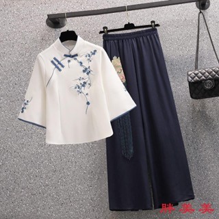 【M-5XL大尺碼】大尺碼女裝 新中式女裝 古風衣服 胖mm300斤大碼民國風複古改良唐裝旂袍套裝中國風禪意茶藝套裝潮