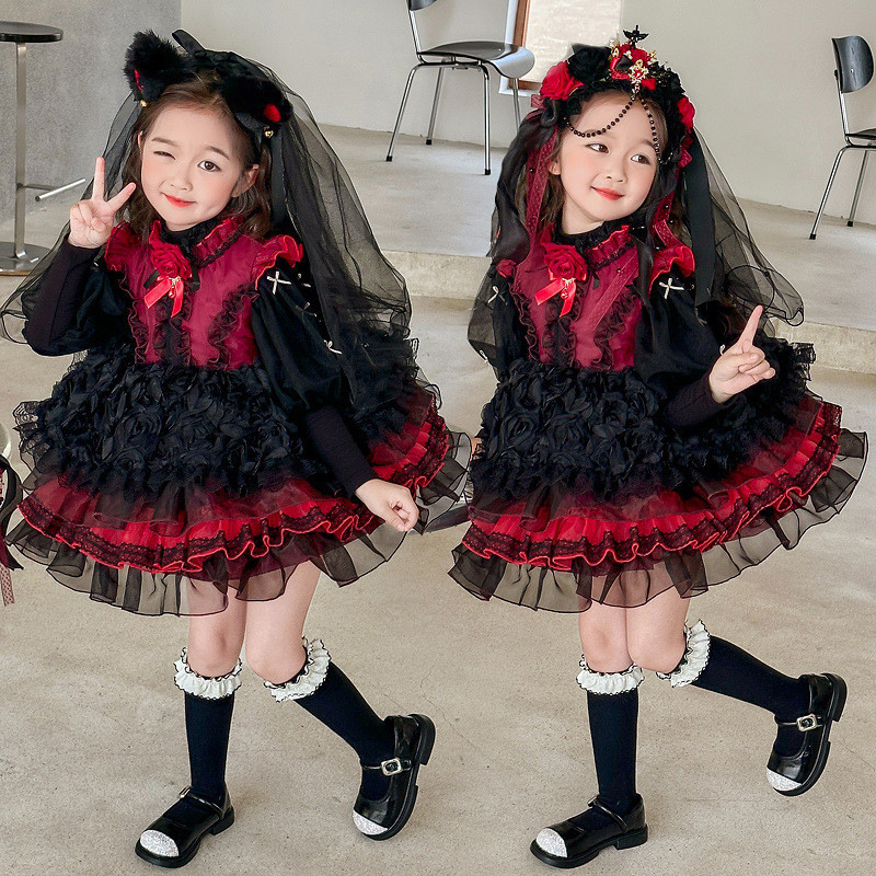 萬聖節洋裝 小惡魔裝 洛麗塔公主裙 秋季新款連身裙 萬聖節小惡魔吸血鬼cos服裝