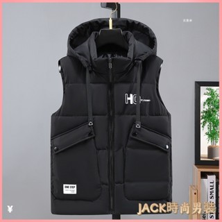 JACK-男裝 大尺碼背心 棉背心 保暖背心 男生背心 羽絨棉馬甲男士外穿學生連帽潮流冬季加厚保暖新款馬甲坎肩男背心