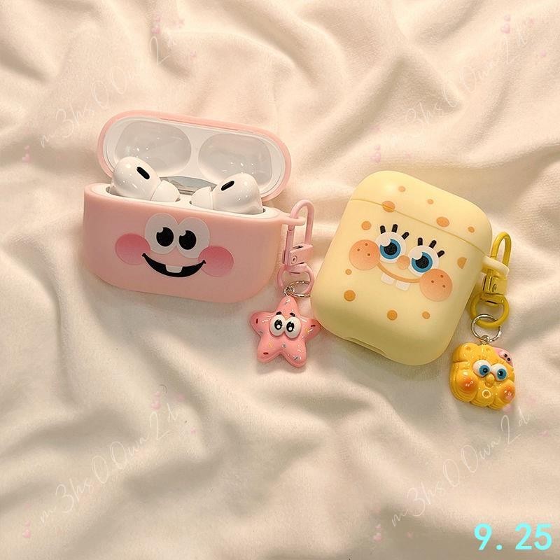 可愛海綿寶寶情侶AirPods1/2代耳機套蘋果無線藍牙Pro2保護殼新3