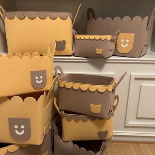 有點東西📦ins風雜貨鋪零食筐大容量桌面雜物收納盒卡通可愛毛氈折疊收納筐衣物收納盒 儲物箱 收納盒
