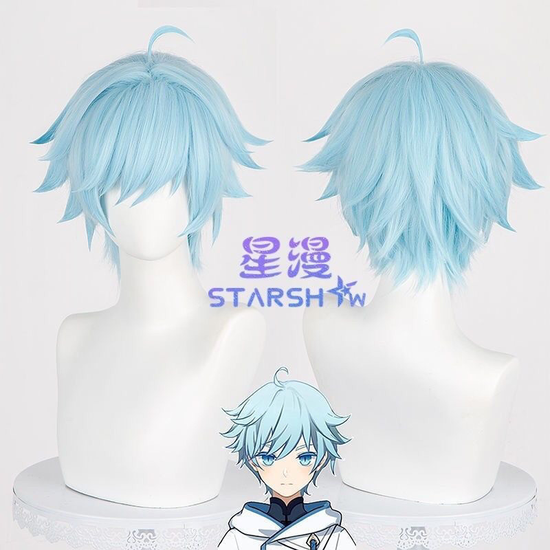 【新品上市】動漫週邊 cos扮演 二次元 原神 雪融有蹤 重雲 cos假毛 妖邪異聞諸者冰藍色反翹 二次元 高品質